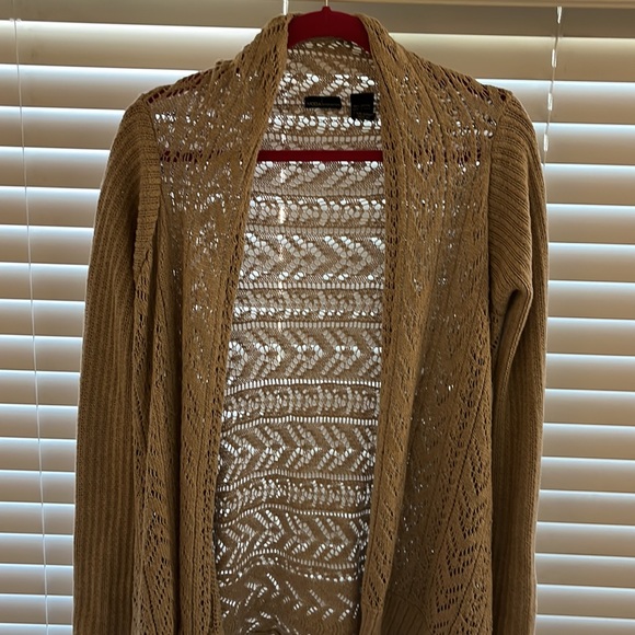 MODA international 100% cotton size L cream/tan long knitted cardigan - Picture 7 of 9